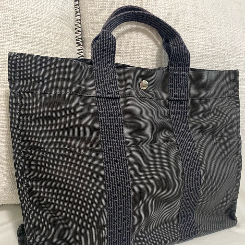 Hermes Herline Canvas Tote Grey